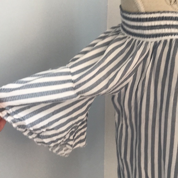 Blue & White striped off the shoulder top - Picture 3 of 4